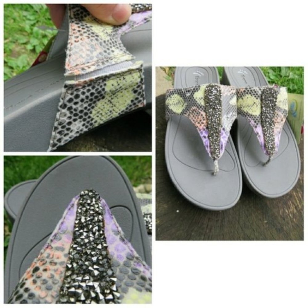 Bare Traps Druzy Snakeskin Accent Comfort Flip Flop Sandals Spring Beach NEW 7 - Picture 8 of 9